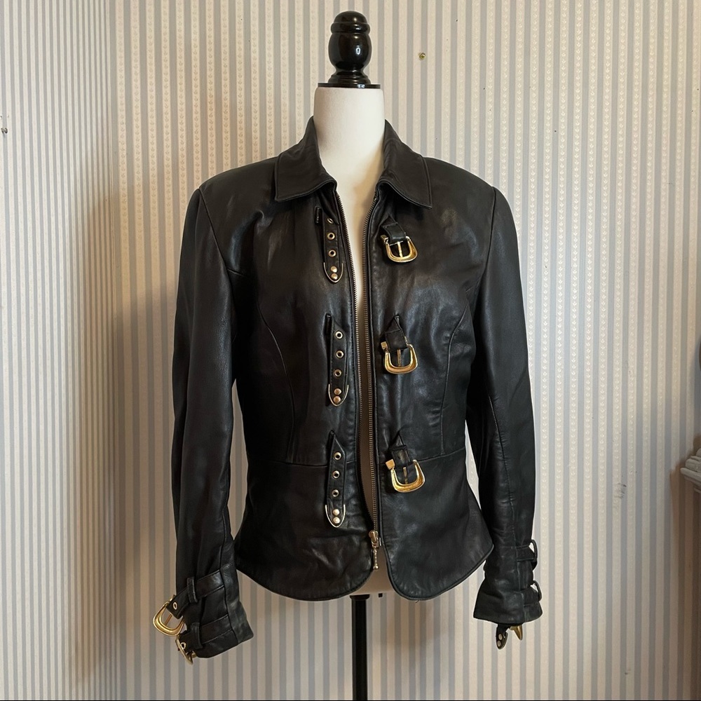 Danier Black Leather Buckle-Detail Jacket